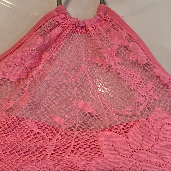 Sirens Pink Floral Lace Mesh Halter Top Mini Dress Size S - Picture 11 of 16